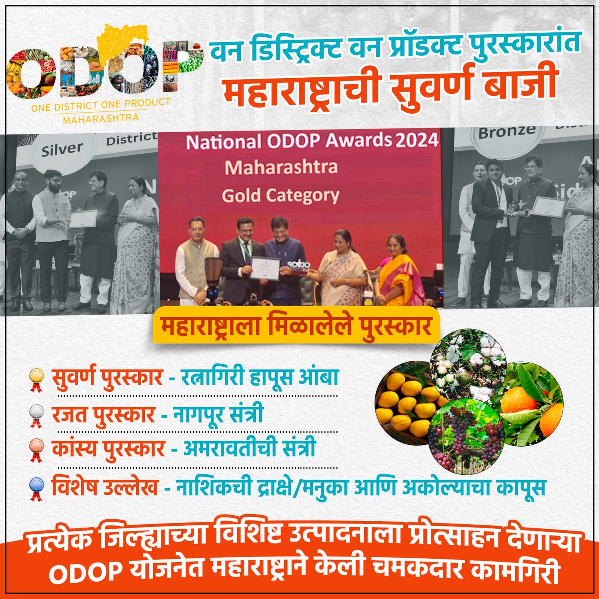 _Ankitalad_'s tweet image. महाराष्ट्राची शान, एक जिल्हा एक उत्पादन मध्ये सुवर्ण कामगिरी 'अ' श्रेणीतील देशात अव्वल स्थान !!
#DevendraFadnavis #MaharashtraCM
#DevendraFadnavis4Maha #BJP
#ODOP2024 #odopmaharashtra
#OneDistrictOneProduct #Farmer
#Fruits #MaharashtraNews