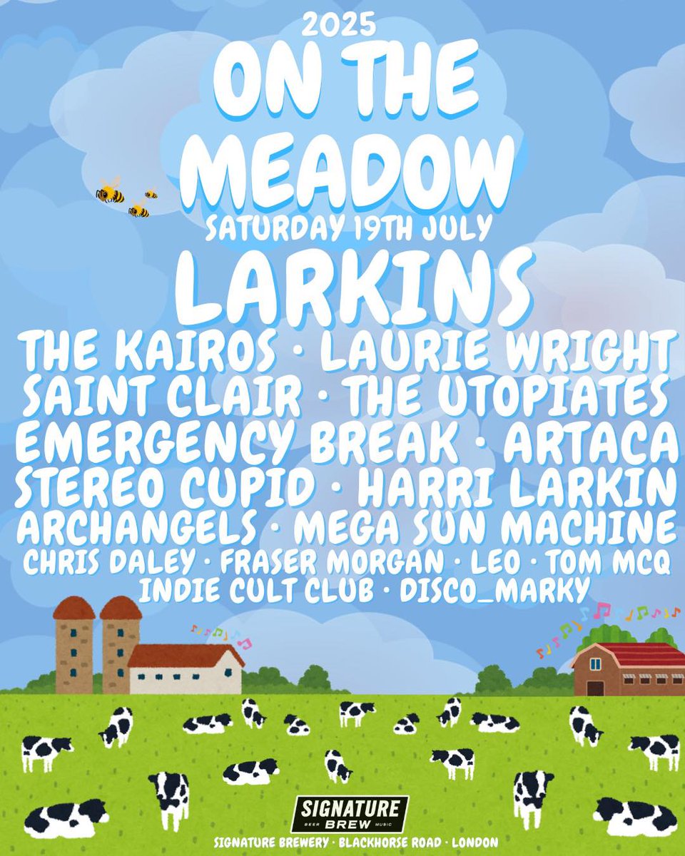 RocklandsTV (@rocklandstv) on Twitter photo Sorry. HOW many must-see sets can you fit into one kiss up in a brewery? London #indie rock/pop music fans, remaining tickets for <a href="/onthemeadowfest/">On The Meadow</a> 2025 <a href="/SignatureBrewBH/">Signature Brew Blackhorse Rd</a> via gotobeat.com/gig/on-the-meaβ¦
<a href="/larkins/">LARKINS</a> <a href="/TheKairos1/">The Kairos</a> <a href="/LaurieWright4/">Laurie Wright</a> <a href="/EmergencyBreak_/">EMERGENCY BREAK</a> <a href="/TheUtopiates/">The Utopiates</a> <a href="/HarriLarkin/">Harri-Larkin-Riley</a> Sorry. HOW many must-see sets can you fit into one kiss up in a brewery? London #indie rock/pop music fans, remaining tickets for <a href="/onthemeadowfest/">On The Meadow</a> 2025 <a href="/SignatureBrewBH/">Signature Brew Blackhorse Rd</a> via gotobeat.com/gig/on-the-meaβ¦
<a href="/larkins/">LARKINS</a> <a href="/TheKairos1/">The Kairos</a> <a href="/LaurieWright4/">Laurie Wright</a> <a href="/EmergencyBreak_/">EMERGENCY BREAK</a> <a href="/TheUtopiates/">The Utopiates</a> <a href="/HarriLarkin/">Harri-Larkin-Riley</a>