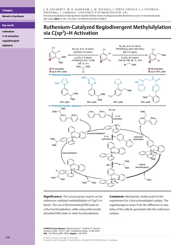 JDawklol's tweet image. Our Ru-Cat. silylmethylation was highlighted in Synfacts! Check it out here: thieme-connect.com/products/ejour…