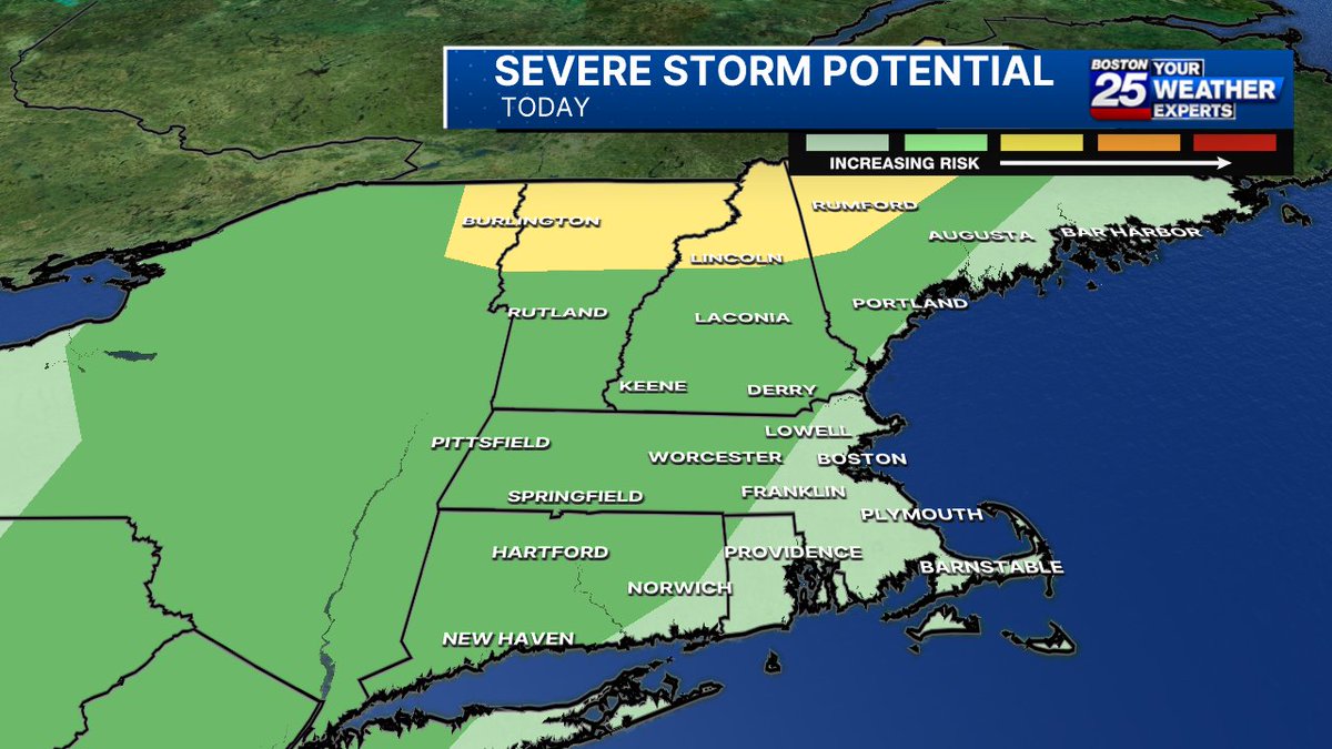 ShiriSpear's tweet photo. Storms today will be hit-or-miss (not widespread) in southern #NewEngland.  The few we see could turn strong-severe. Watch for one wave midday &amp; another this evening. @boston25 #mawx #boston https://t.co/2E1Q3dtg8Z