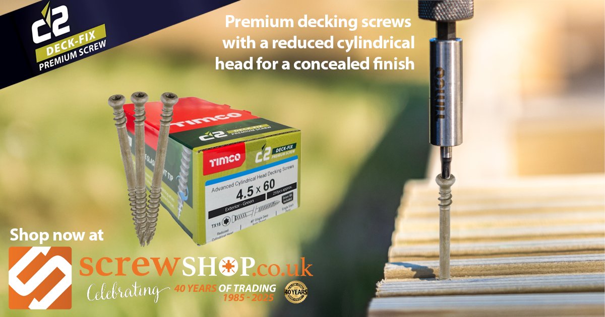 Screw_shop's tweet image. Check out these TIMCO C2 Deck Fix Premium Screws.
A reduced cylindrical head for that concealed finish.

screwshop.co.uk/timco-decking-…

#TIMCO #C2 #DeckFix #DeckingScrews