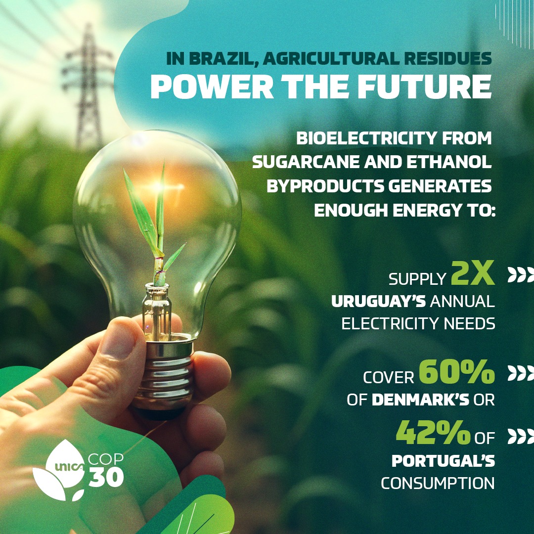 As COP30 nears, Brazil shows how renewables can drive change. 
75% of its bioelectricity—made from sugar &amp; ethanol residues—powers 11 M homes. That’s nearly 2x Uruguay’s or 60% of Denmark’s use. 
#COP30 #cleanenergy  #Bioelectricity #Brazil  #renewableenergy