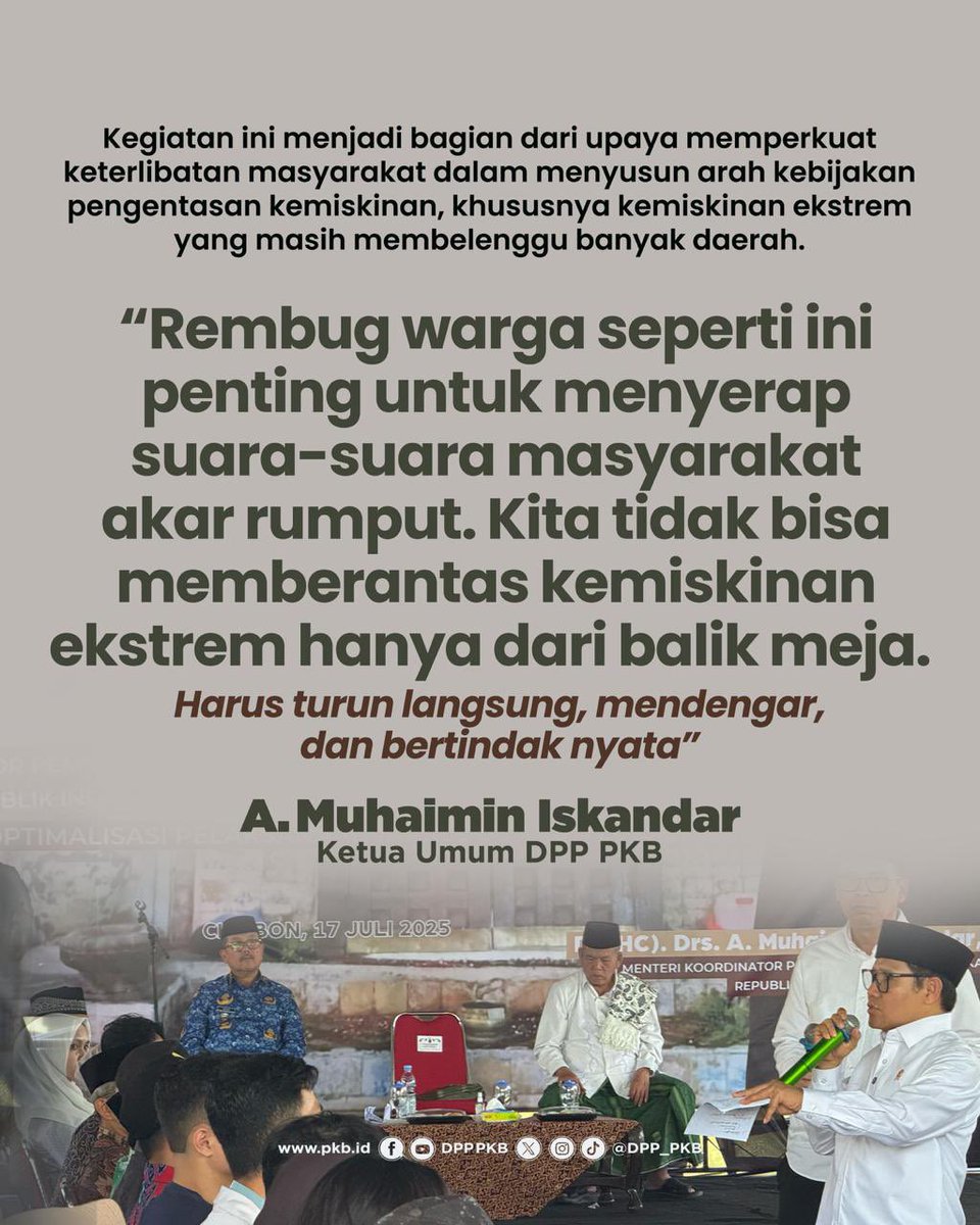 DPP_PKB's tweet photo. Gus Menko @cakimiNOW hadir dalam Rembug Warga di Ponpes Gedongan, Cirebon. Ia menekankan pentingnya mendengar suara akar rumput untuk menyusun kebijakan pengentasan kemiskinan ekstrem dengan target nol persen di 2026.
#RembugWarga
#KemiskinanEkstrem https://t.co/9p3g5me0Mz