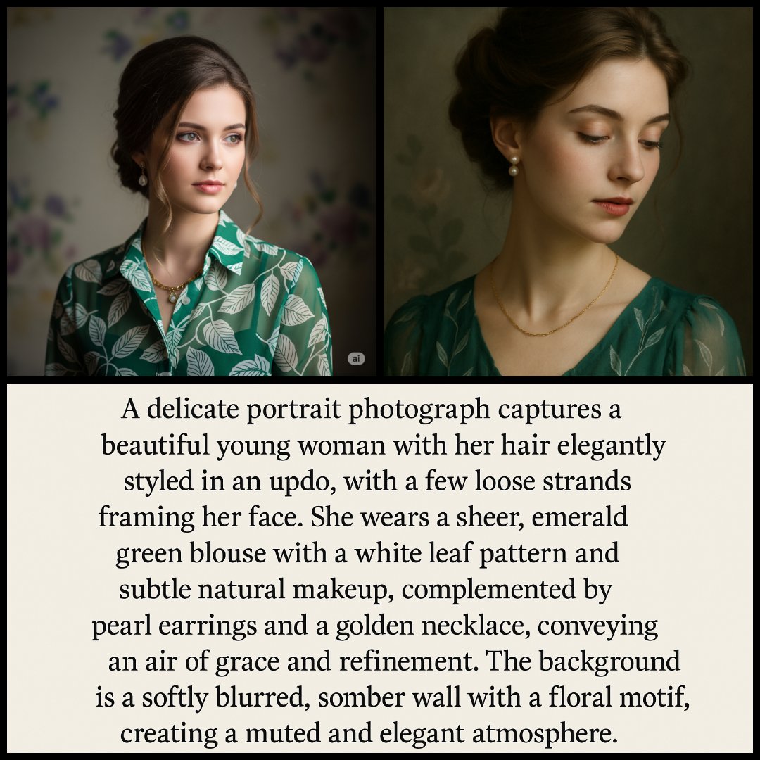 Ella_Watson16's tweet photo. Fascinating to see how AI interprets prompts! I challenged Gemini and ChatGPT with the same detailed description for these portraits. Which one is your favorite? 🤔

#AIArtwork #GeminiAI #ChatGPT4 #innovation #technology https://t.co/16PKpNYlKA
