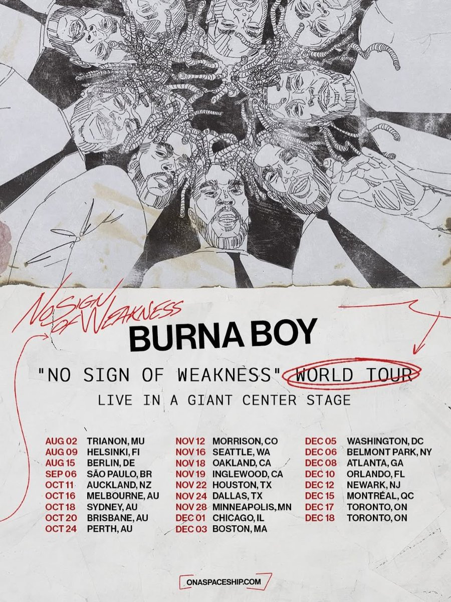 burnaboy's tweet image. Excited to announce New Zealand & Australia shows and tickets on sale
Thursday July 24th at 12pm local time!!
#NOSIGNOFWEAKNESSTOUR #NSOW
#NOSIGNOFWEAKNESS
onaspaceship.com