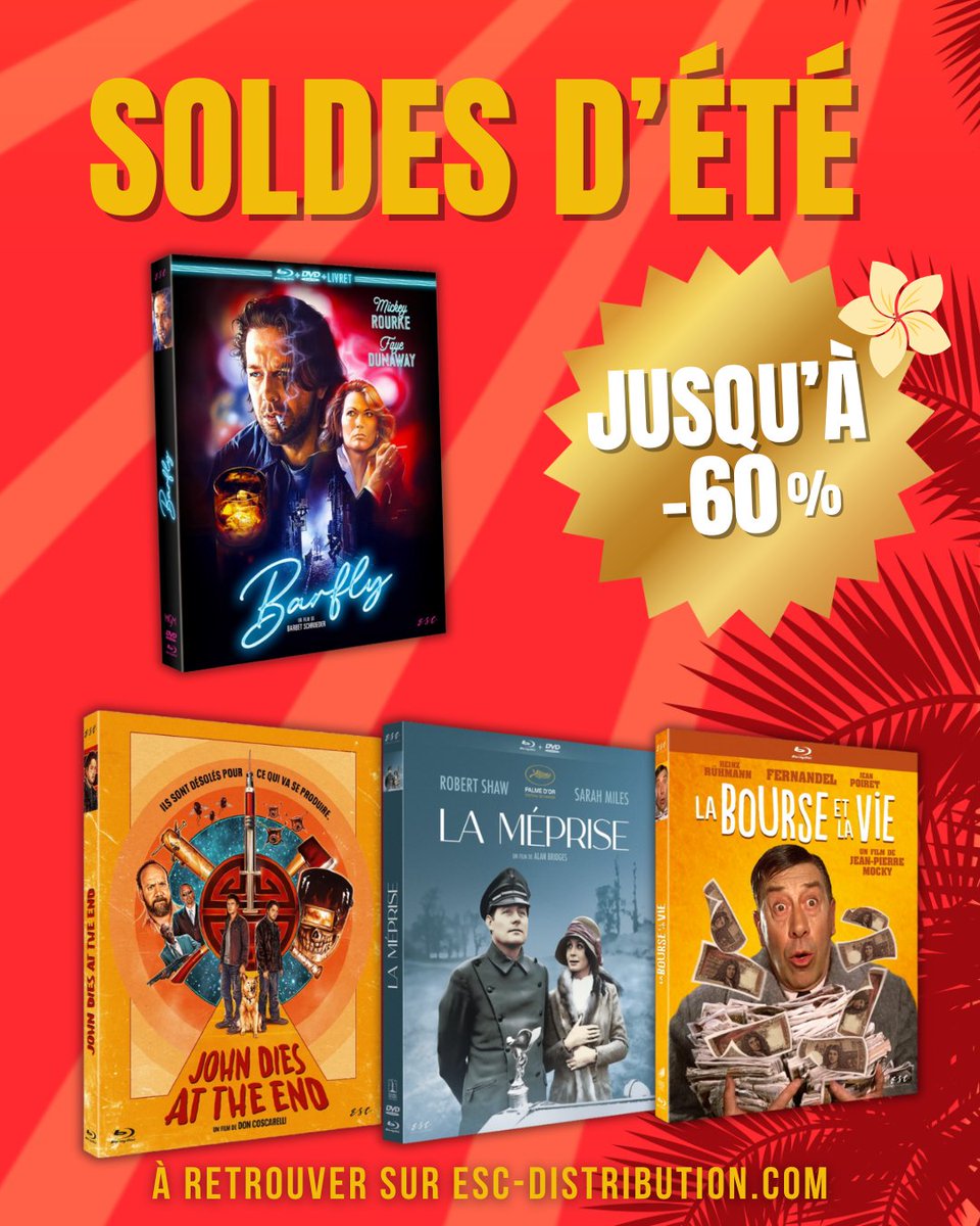 ESC_Films_'s tweet image. 🔥 PLUS QUE 2 JOURS AVANT LA FIN DES SOLDES D'ÉTÉ ! 🔥
Des produits aux prix réduits jusqu'à -60% !
🛒 Rendez-vous juste ici pour en profiter dès maintenant 👉 urlr.me/TD3xp5
#Soldes #Summersales #Cinéma #4K #Video #DVD #BLURAY #ESCEditions