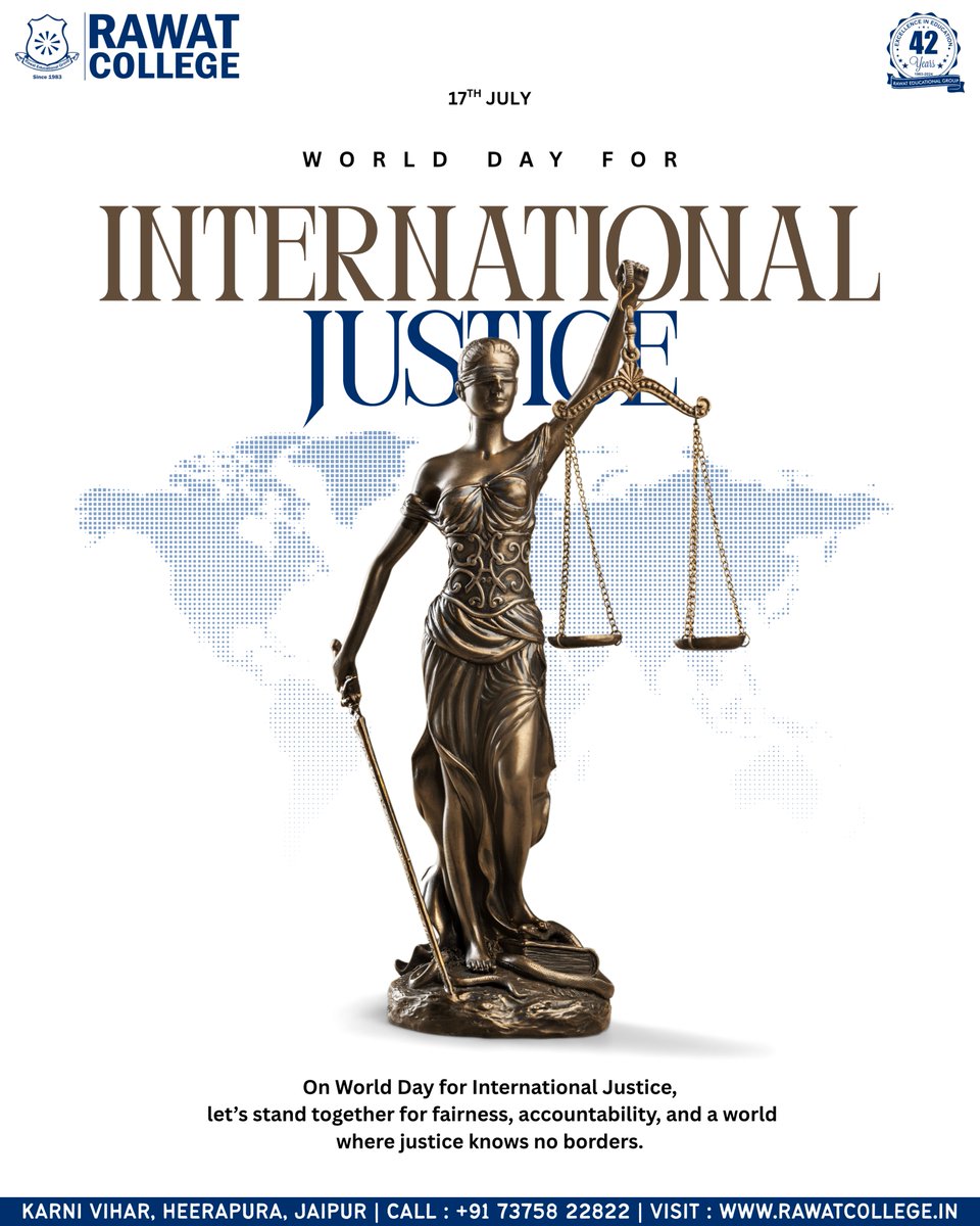 RawatCollege's tweet photo. Every step toward justice is a step toward peace. On World Day for International Justice, we celebrate the progress made and recognize the work still to be done.

#WorldDayForInternationalJustice #JusticeForAll #TogetherForJustice #HopeAndJustice #GlobalRights #rawatcollege https://t.co/jH2tpn5jMW