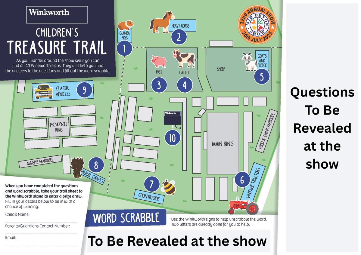 Mid Devon Show ππΎπβοΈ (@middevonshow) on Twitter photo πΊοΈβ¨ Childrenβs Treasure Trail β Sponsored by <a href="/WinkworthExeter/">WINKWORTH EXETER</a>
Thereβs something special lined up for our younger visitors at this yearβs Mid Devon Show! ππ§π¦
Thanks to our brilliant main sponsor Winkworth , kids can take part in a Treasure Trail around the showground! πΊοΈβ¨ Childrenβs Treasure Trail β Sponsored by <a href="/WinkworthExeter/">WINKWORTH EXETER</a>
Thereβs something special lined up for our younger visitors at this yearβs Mid Devon Show! ππ§π¦
Thanks to our brilliant main sponsor Winkworth , kids can take part in a Treasure Trail around the showground!