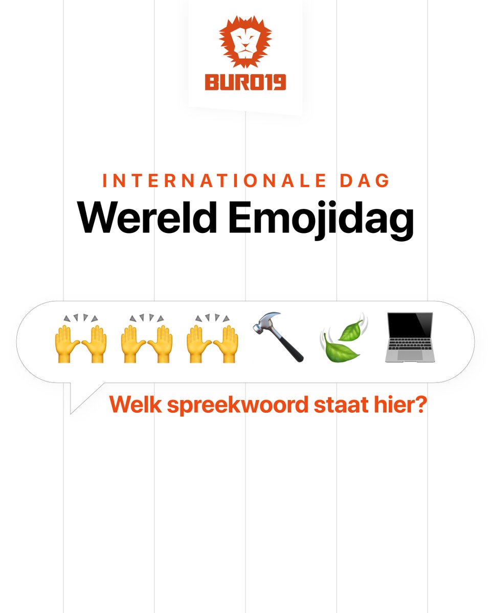 Emoji’s zeggen meer dan duizend woorden… of spreekwoorden? 😜

Het is Wereld Emoji Dag en wij dagen jou uit:
Welk spreekwoord zie jij hier? 👇🧠

💡 Tip: Kijk goed, denk creatief en laat je antwoord achter in de comments!

#EmojiQuiz #WereldEmojiDag #RaadHetSpreekwoord #Buro19