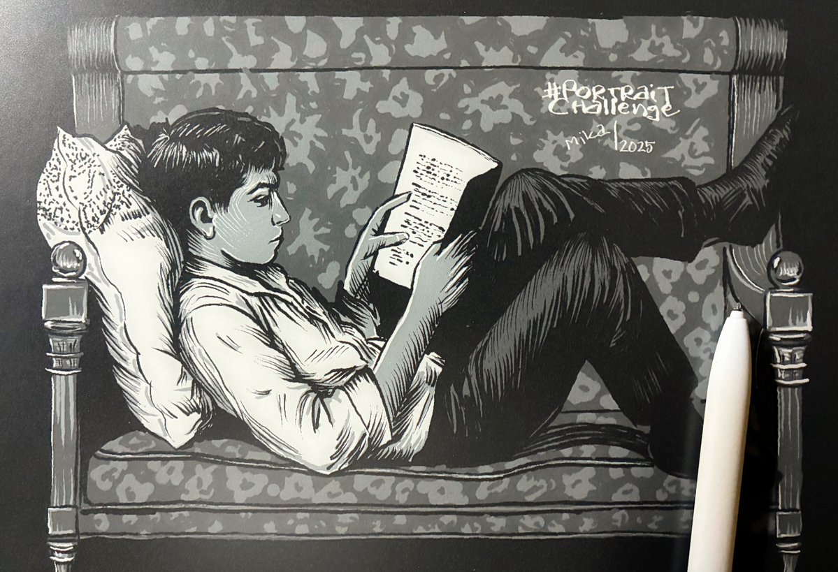 metacitizen's tweet image. My e-ink version @StudioTeaBreak #PortraitChallenge "Young Man Reading" (1892) by Octavian Smigelschi, Brukenthal National Museum @Brukenthal1817 #reMarkablepaper #thedailysketch
