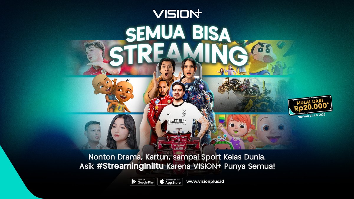Udah siap buat petualangan streaming yang gak ada habisnya? Karena di VISION+ Semua Bisa Streaming!📲

Match Timnas di AFC Asian Qualifiers? Ada ⚽
Serunya Balapan F1? Gasss! 🏎️
Series kocak, sinetron, microdrama? Lengkap 🥰
Anak rewel? Ada Upin Ipin hingga Cocomelon 👶🏼

Mulai
