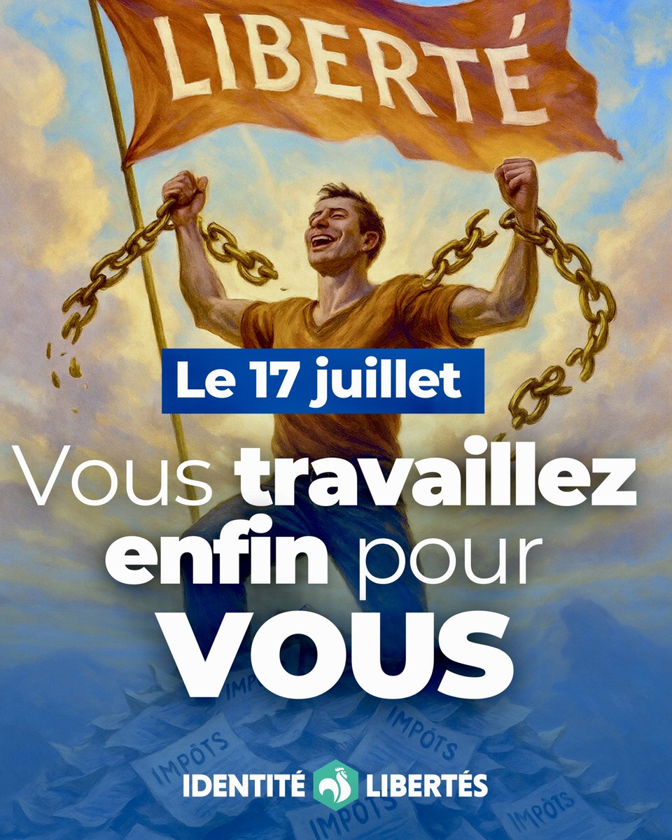 ID_Libertes's tweet image. 💸 Nous sommes le 17 juillet, c’est le jour de la libération fiscale !

Après des mois à travailler pour l’État, vous commencez enfin à travailler pour VOUS.

🔗 Brisons les chaînes de la pression fiscale.

🕊️ Rejoignez le combat avec IDL pour défendre la liberté d’enfin vivre de…