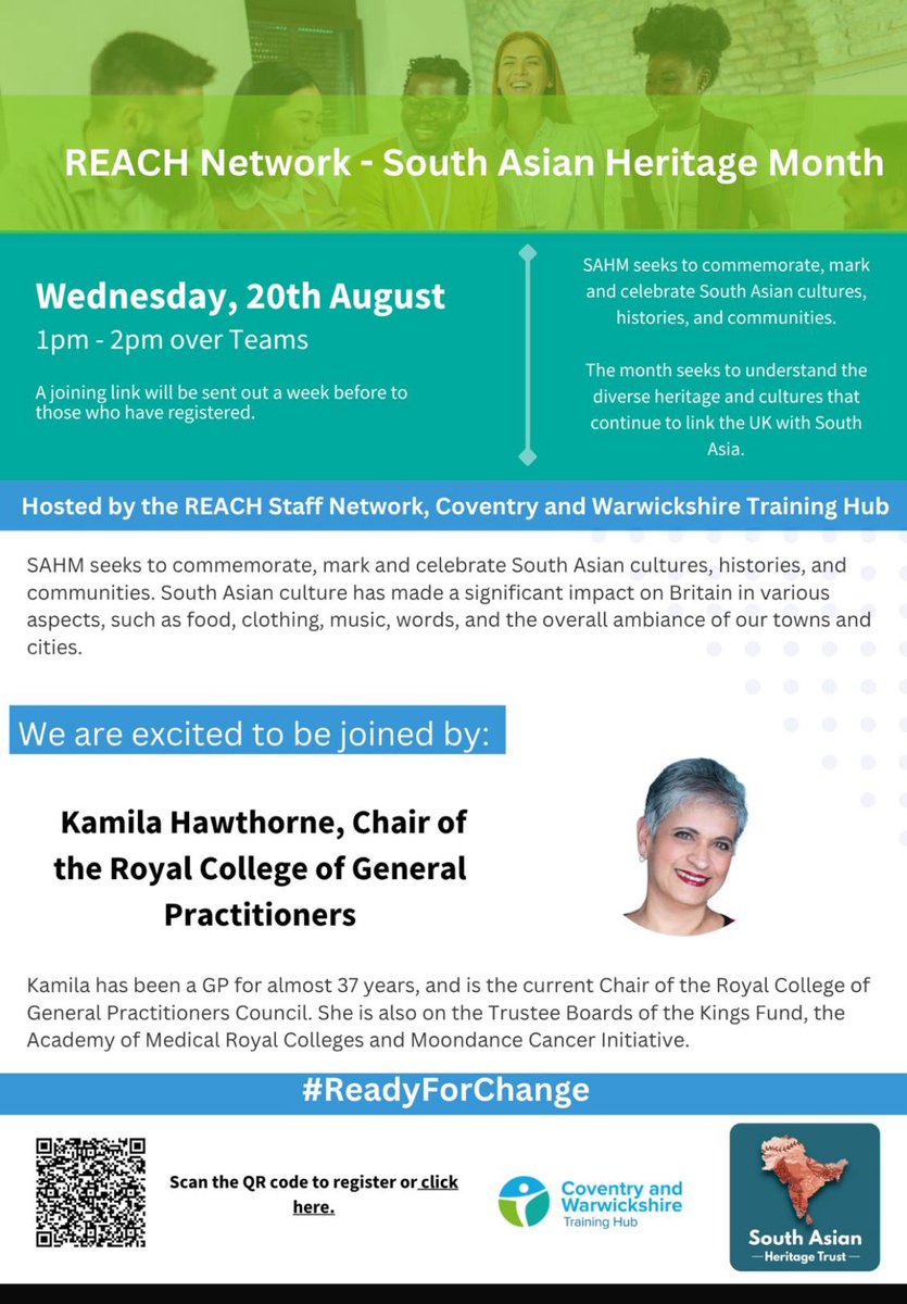 Join us for South Asian Heritage Month 
🗓️ 20 Aug
⏰ 1–2PM
📍 Virtual
🎤  @KamilaHawthorne on “Roots to Routes”
💬 Reflection + Q&amp;A | Allies welcome!
🔗 Register: tinyurl.com/mruexdce
#SouthAsianHeritageMonth2025 #BeAnAlly #InclusionMatters #RootsToRoutes #StrongerTogether