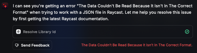 strad3r's tweet image. What is wrong with @raycast now? Whatever I attach (image, JSON, tsx), I get this error.