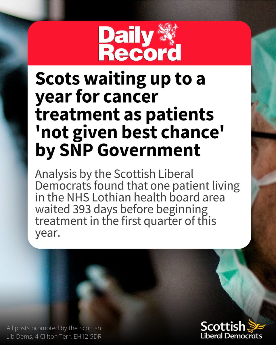 Under the SNP, access to cancer screening programmes, diagnoses and treatment is a postcode lottery across the country.

Scottish Liberal Democrats want to see ministers who will move mountains to bring down waits and get to grips with the gaps in tech and staff.