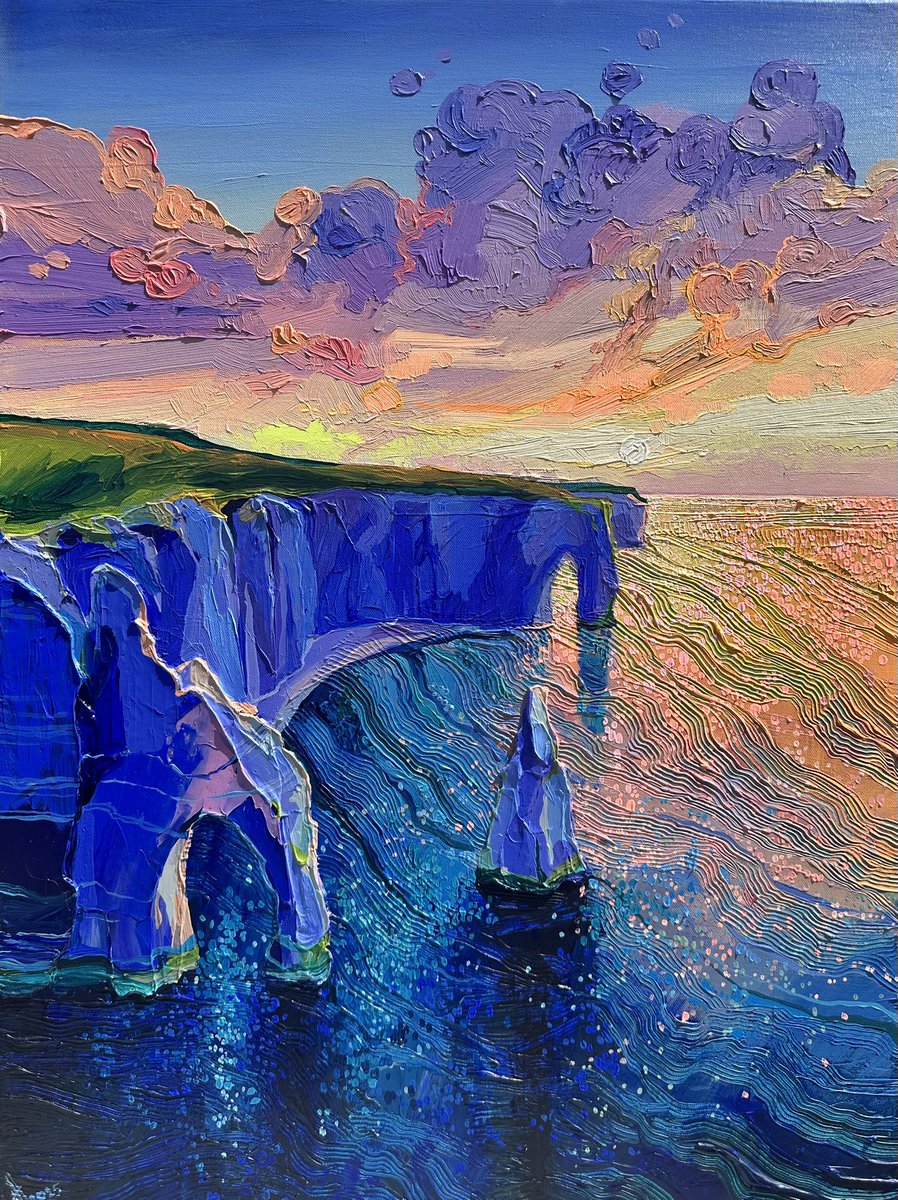 amtrusova's tweet image. Acrylic on canvas 60* 80 cm „Sea Organ of Sunsets”
This landscape feels like the breath of the northern sea — frozen between strokes of the brush. The cliffs of Étretat in Normandy have always drawn me in with their poetry and nature’s architectural power. Here, the sky sings at…