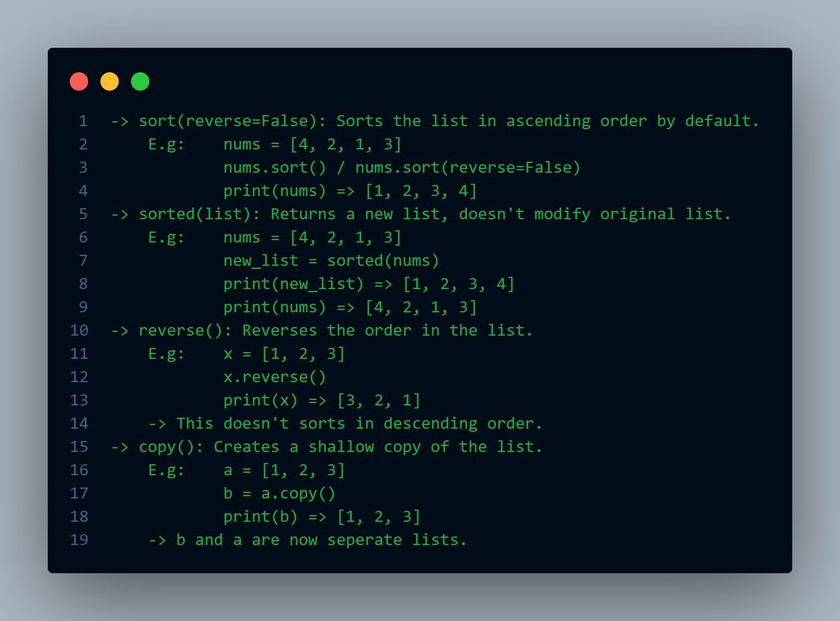 AnshAsthana_'s tweet image. Day 11: My brain trying to remember the difference between sort and sorted vs. reverse and actually reversing things. It's a whole mood. Python, why you gotta be so many ways to do one thing? 😂 #PythonProblems #CodingHumor #DevLife #SortItOut #ListLove