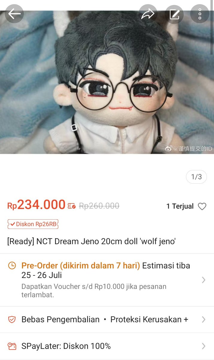 Wts / want to sell 

NCT Dream Jeno doll 20cm 'wolf jeno'

Doll only 
💸 260k inc all

Link co: s.shopee.co.id/9KX8TdzgOX

📍 JKT
