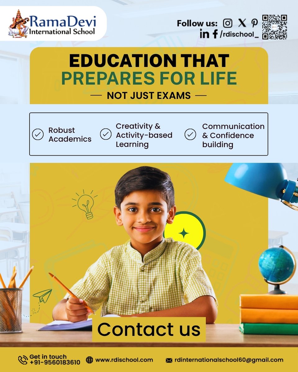 RamaDeviSchool's tweet image. Where ideas grow, confidence blooms, and creativity shines! Learning starts here — at Rama Devi International School.
Visit: rdischool.com
#rdischool #Confidence #ChildDevelopment #CreativeLearning #Education #Learning #GrowthMindset #StudentLife