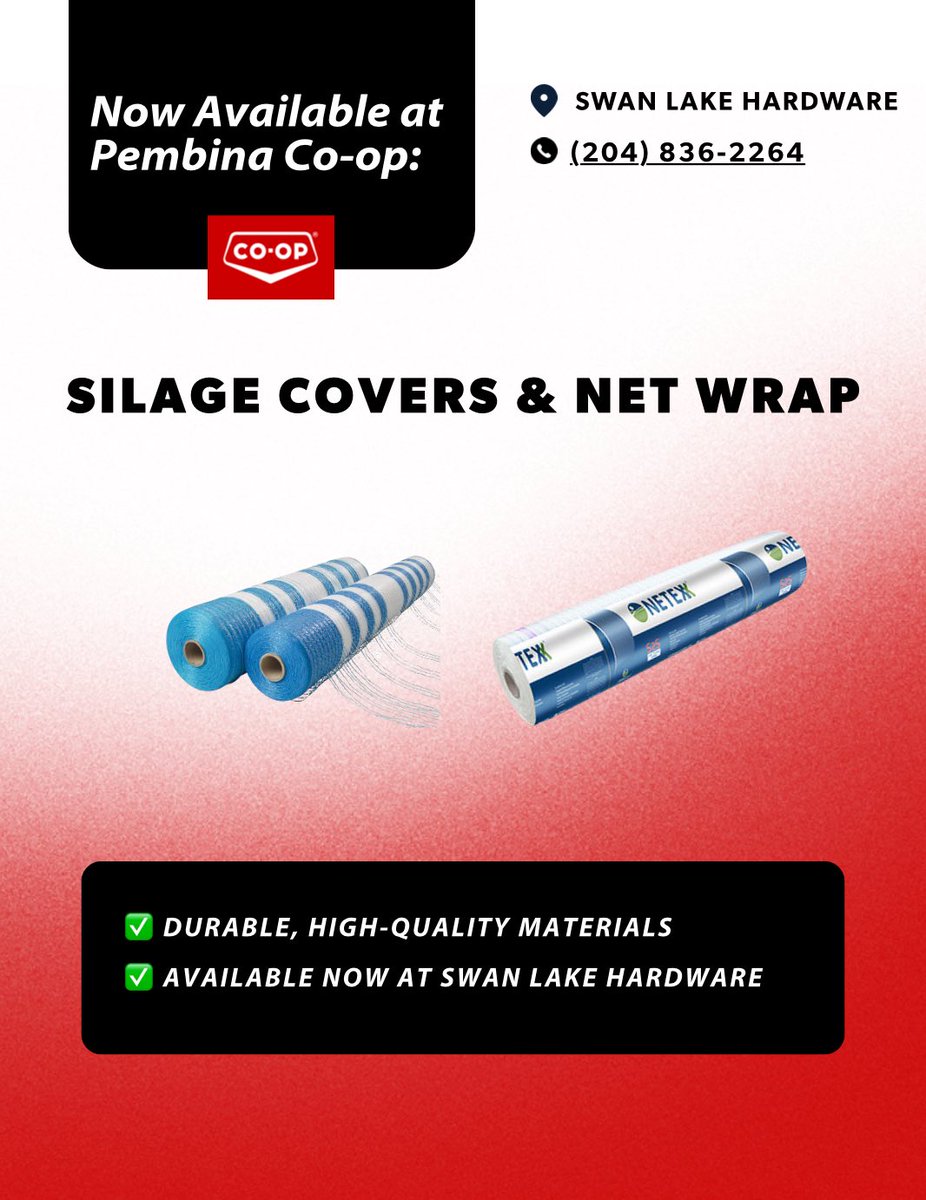 Silage Covers and Net Wrap available now at Swan Lake Hardware!