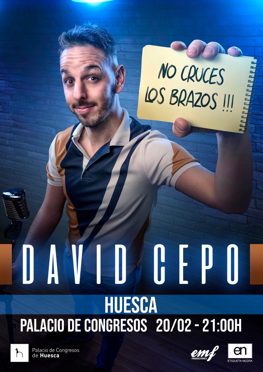 P. Congresos Huesca (@pcongresoshu) on Twitter photo 😁 ¿Estáis preparados para explotar de la risa con el nuevo espectáculo de la estrella cómica del momento⁉️
🔝David Cepo presenta nuevo show “No cruces los brazos”
✍️ 20 febrero 2026
⏰ 21 h
📌 Auditorio Carlos Saura
🎟 Entradas ⤵️
tinyurl.com/45rj2nxk
<a href="/aytohuesca/">Ayuntamiento de Huesca</a> #Huesca 😁 ¿Estáis preparados para explotar de la risa con el nuevo espectáculo de la estrella cómica del momento⁉️
🔝David Cepo presenta nuevo show “No cruces los brazos”
✍️ 20 febrero 2026
⏰ 21 h
📌 Auditorio Carlos Saura
🎟 Entradas ⤵️
tinyurl.com/45rj2nxk
<a href="/aytohuesca/">Ayuntamiento de Huesca</a> #Huesca