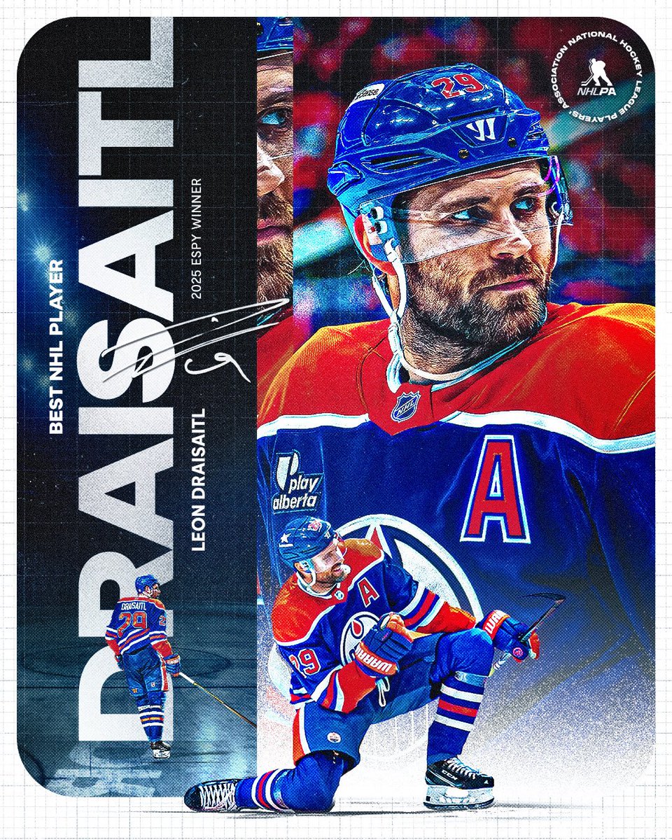 NHLPA's tweet image. 🏆 Congratulations to @EdmontonOilers forward Leon Draisaitl on taking home the ESPY for Best NHL Player! #ESPYS