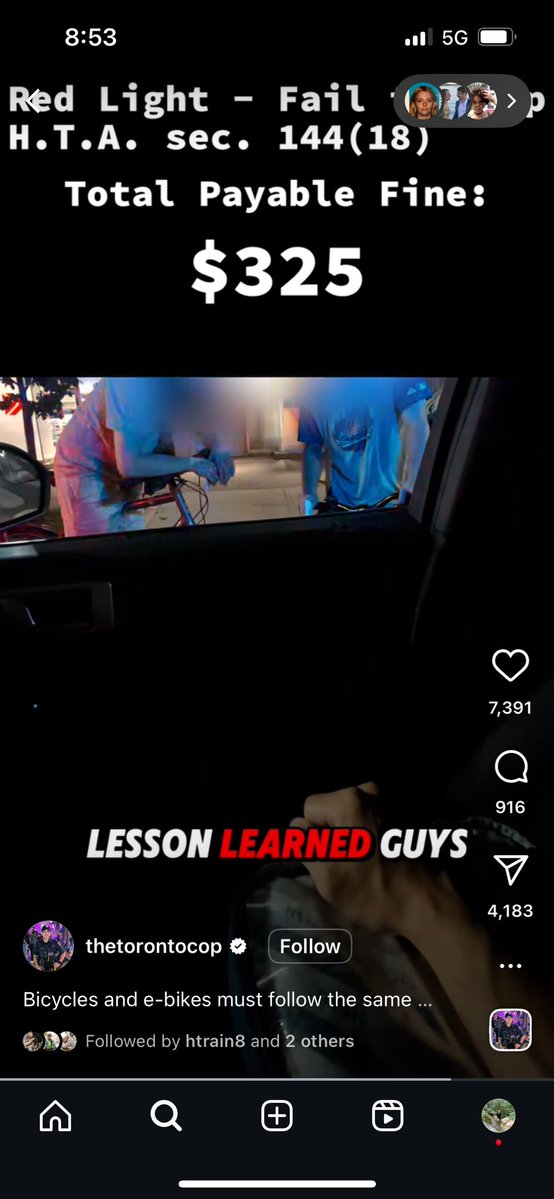 jackhauen's tweet image. In which a Toronto cop gives $325 tickets to cyclists who slow-roll a changing red light, but two videos beforehand, ignores a driver who slow-rolls a stop sign because he’s a “fair and reasonable person.”