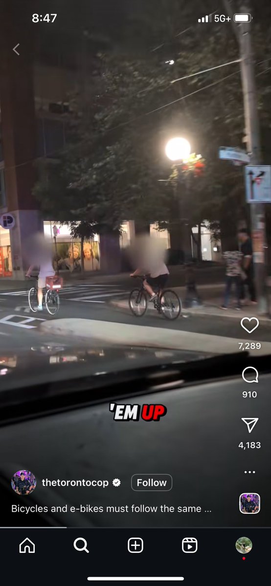 jackhauen's tweet image. In which a Toronto cop gives $325 tickets to cyclists who slow-roll a changing red light, but two videos beforehand, ignores a driver who slow-rolls a stop sign because he’s a “fair and reasonable person.”