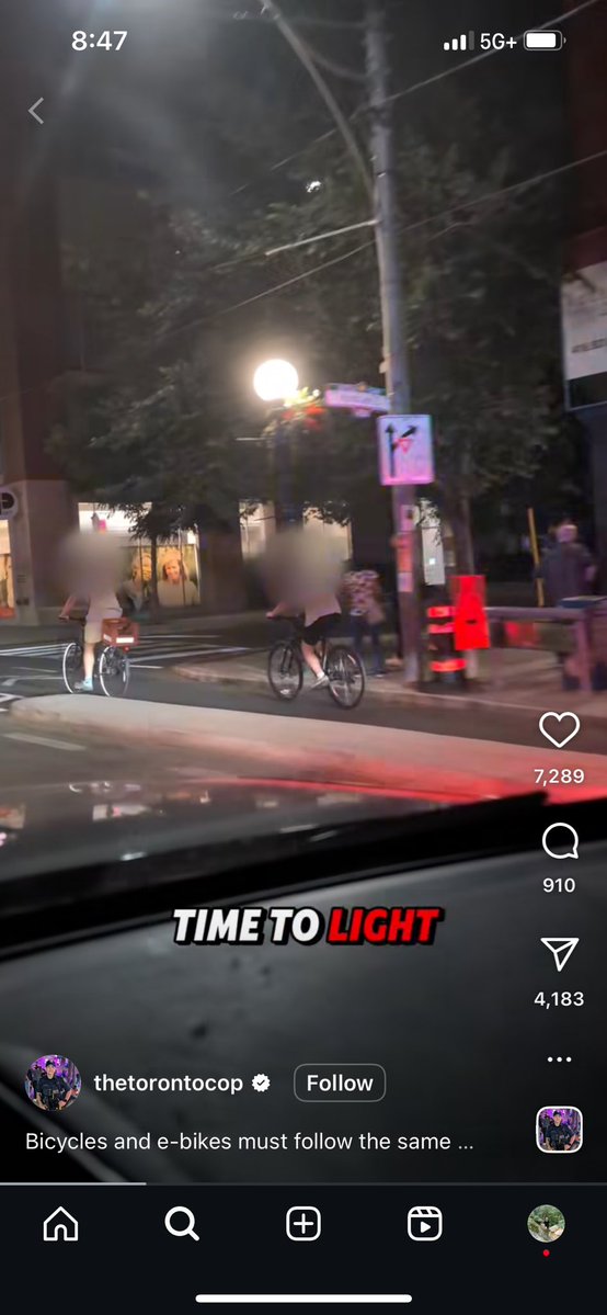 jackhauen's tweet image. In which a Toronto cop gives $325 tickets to cyclists who slow-roll a changing red light, but two videos beforehand, ignores a driver who slow-rolls a stop sign because he’s a “fair and reasonable person.”