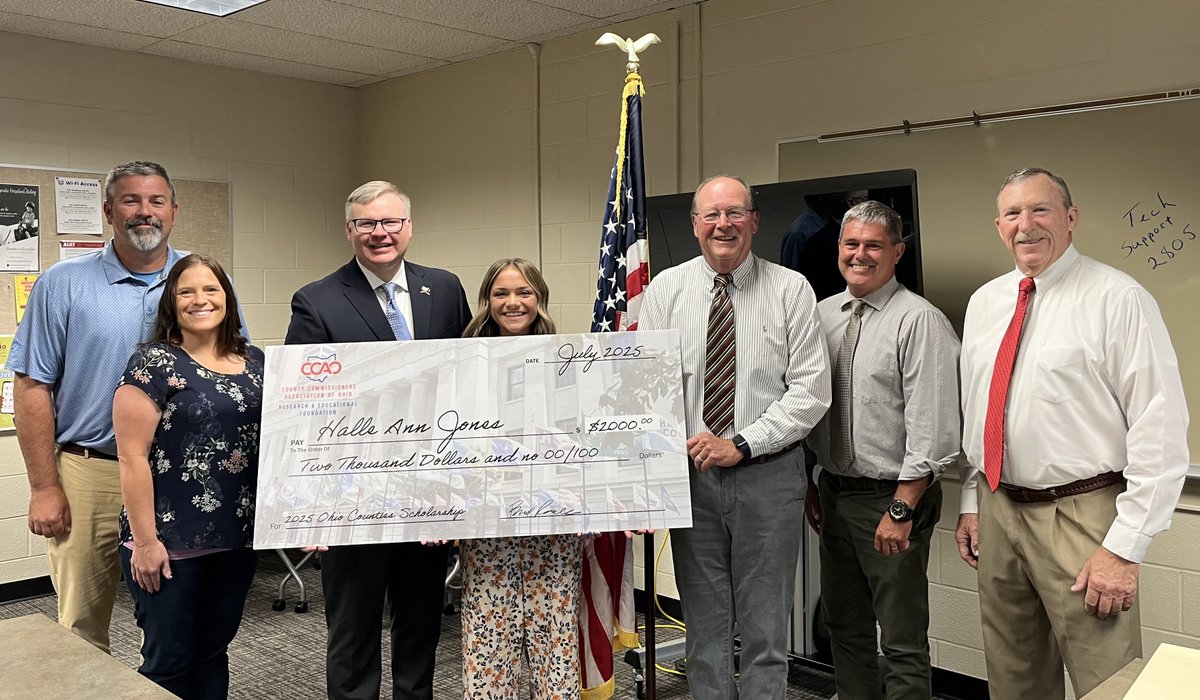 The CCAO Research and Educational Foundation congratulates Highland County’s Halle Ann Jones on receiving the 2025 Ohio Counties Scholarship for the Southwest District. The presentation took place on Wednesday morning with the Highland County Board of Commissioners.