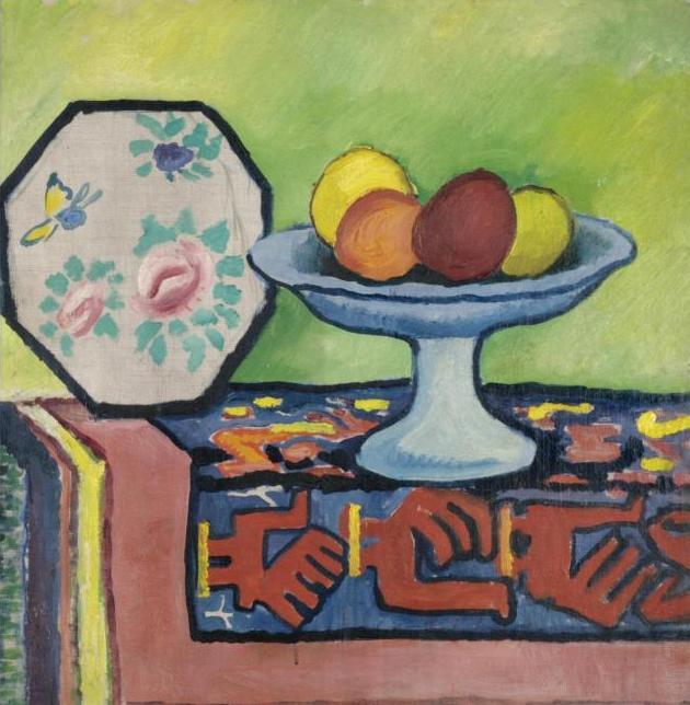 mackeaugust's tweet image. Still life with bowl of apples and Japanese fan #artbots #macke