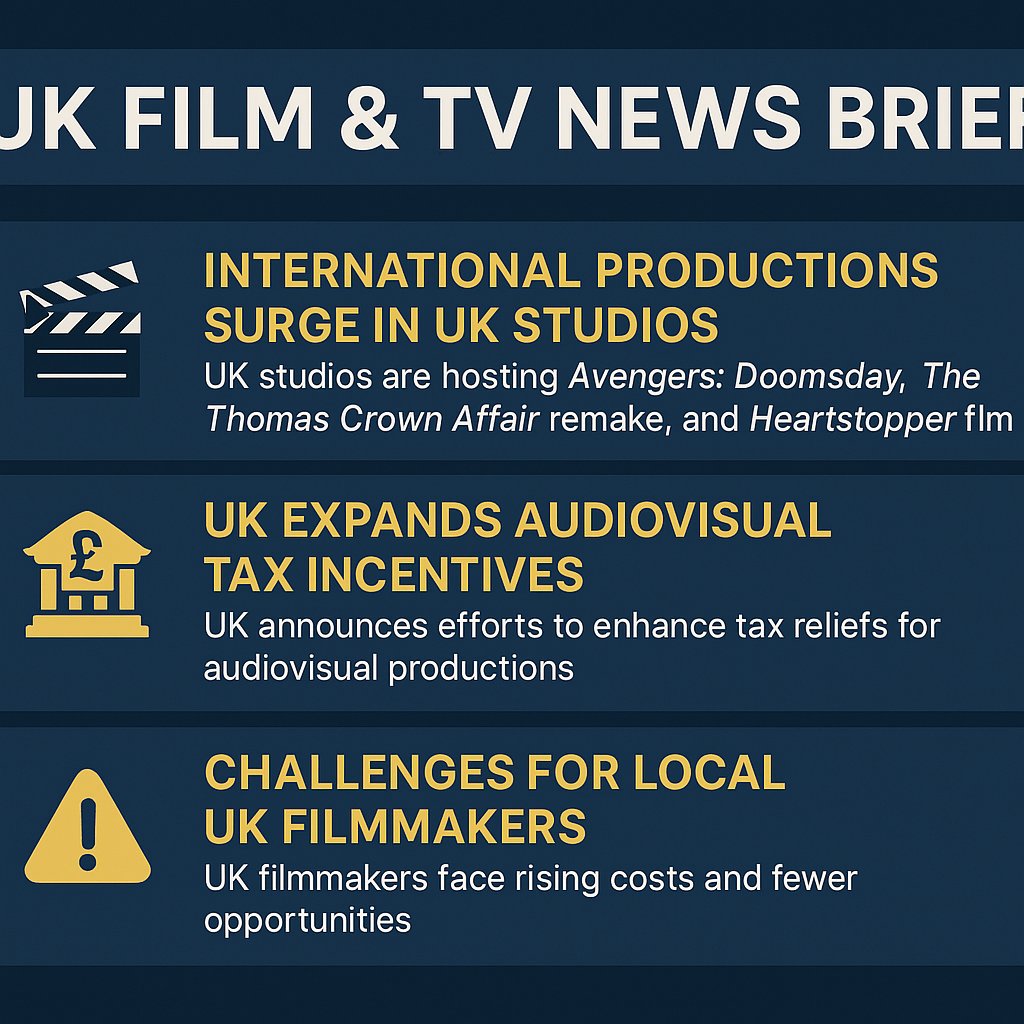 *INDUSTRY NEWS HEADLINES*

From blockbuster shoots to tax policy shifts and tough times for local filmmakers⏩

Here’s what’s shaping the UK screen industry today 🎞️🎥📺

➡️🔽