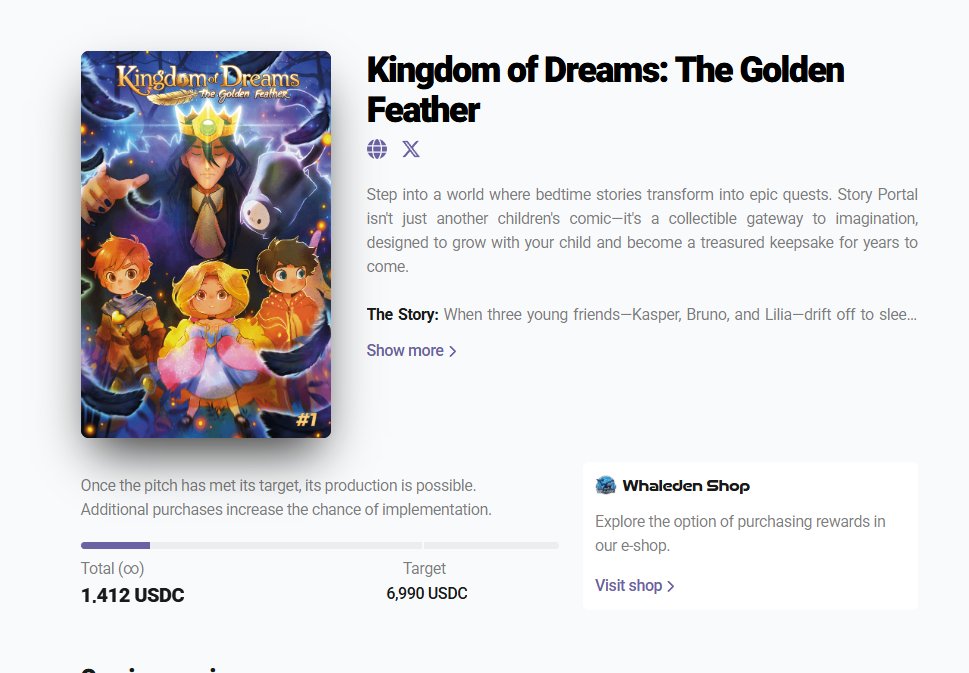 Whaleden (@whaledencom) on Twitter photo Another ComicPitch is LIVE and gaining momentum! ๐
We're beyond excited to welcome "Kingdom of Dreams: The Golden Feather" into their <a href="/story_portal/">Story Portal</a> universe!
Watching a new pitch come to life and already growing in support is what Whaleden is all about. Another ComicPitch is LIVE and gaining momentum! ๐
We're beyond excited to welcome "Kingdom of Dreams: The Golden Feather" into their <a href="/story_portal/">Story Portal</a> universe!
Watching a new pitch come to life and already growing in support is what Whaleden is all about.