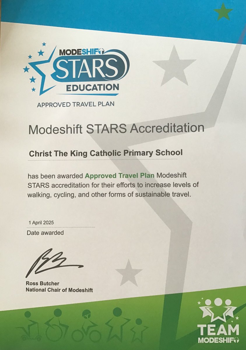 Well done to the CTK community. We have just been awarded Modeshift Stars Accreditation for efforts to improve active and sustainable travel.