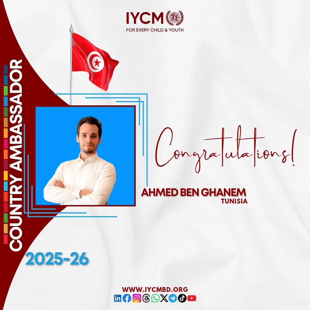 🌍✨ Introducing the INTERNATIONAL CHANGEMAKER PROGRAM (2025–2026)! ✨🌍

We ‘r thrilled to announce our newly selected International Youth Change Maker (IYCM) 2025–2026 Ambassadors Tunisia

Heartfelt congratulations to all of you on this achievement! 🎉👏