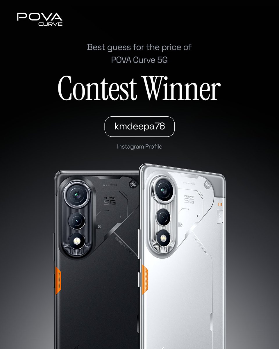 Right on the money! Congratulations to 𝗸𝗺𝗱𝗲𝗲𝗽𝗮𝟳𝟲 (Instagram Profile) on correctly guessing the price of POVA Curve 5G.

An awesome gift is coming your way.