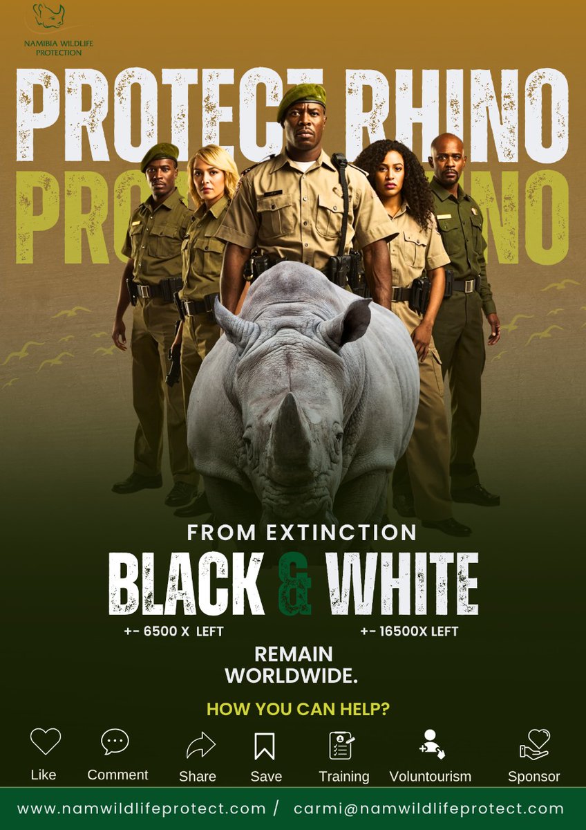 NamWildProt's tweet image. "The greatest threat to our planet is the belief that someone else will save it."
Will you step up to Protect Rhino's from Extinction ?
Namibia Wildlife Protection CC
namwildlifeprotect.com
#rhinoconservation #africa #NamibiaWildlifeProtection