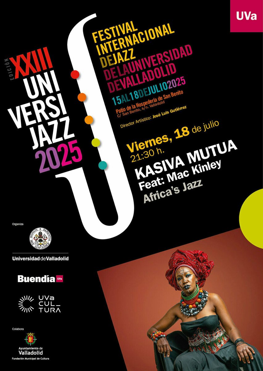 Centro Buendía. UVa (@centrobuendia) on Twitter photo Viernes 18/07 #UniversiJazz2025
21:30h KASIVA MUTUA & Mac Kinley #AfricasJazz
🎟️ Entradas online en shorturl.at/iNYPM
🎟️ Taquilla de San Benito desde las 19h · 50 entradas disp.
<a href="/UVa_es/">Gabinete de Comunicación Universidad de Valladolid</a> <a href="/CulturaVLL_/">CulturaVLL</a> <a href="/kasiva_mutua/">Kasiva</a>
+ info buendia.uva.es Viernes 18/07 #UniversiJazz2025
21:30h KASIVA MUTUA & Mac Kinley #AfricasJazz
🎟️ Entradas online en shorturl.at/iNYPM
🎟️ Taquilla de San Benito desde las 19h · 50 entradas disp.
<a href="/UVa_es/">Gabinete de Comunicación Universidad de Valladolid</a> <a href="/CulturaVLL_/">CulturaVLL</a> <a href="/kasiva_mutua/">Kasiva</a>
+ info buendia.uva.es