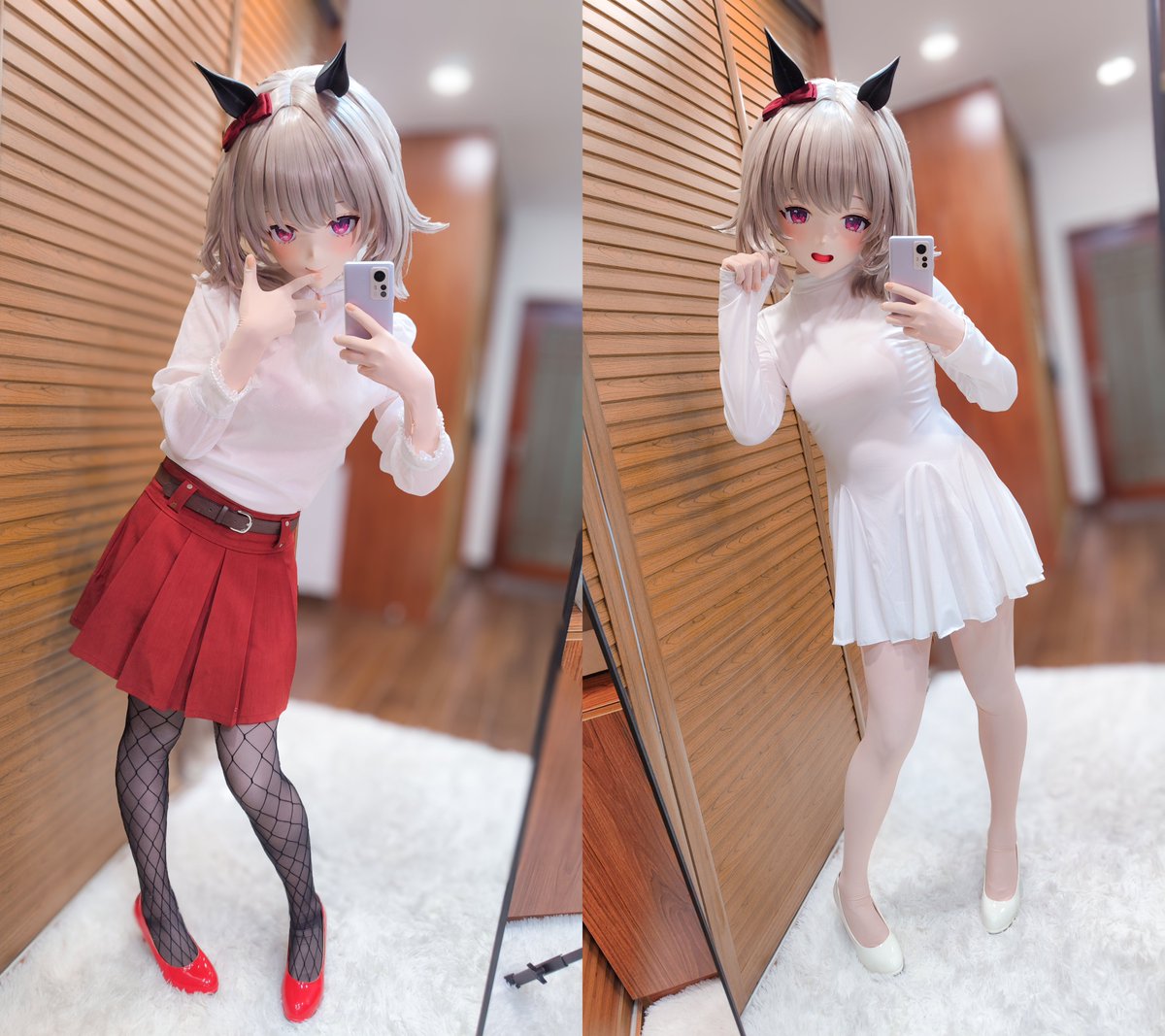 “……？” 

“～♡”  

“——！♡……！！”  

#kigurumi #着ぐるみ 
#ウマ娘 #真机伶 #カレンチャン