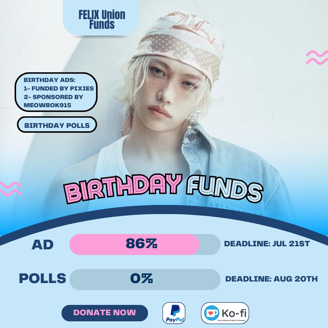 FELIXUnionFunds's tweet image. 🎁 #FELIX Birthday Funds
⌛️Birthday Ad: D-03🚨
🎯 $ 600 (86%)
⌛️Birthday Polls: D-33
🎯 $ 2500 (0%)
Paypal: paypal.com/paypalme/felix…
Ko-fi: ko-fi.com/felixunionfunds
Every contribution matters! Your support is always appreciated 🙏
#李龙馥 #필릭스 #フィリックス