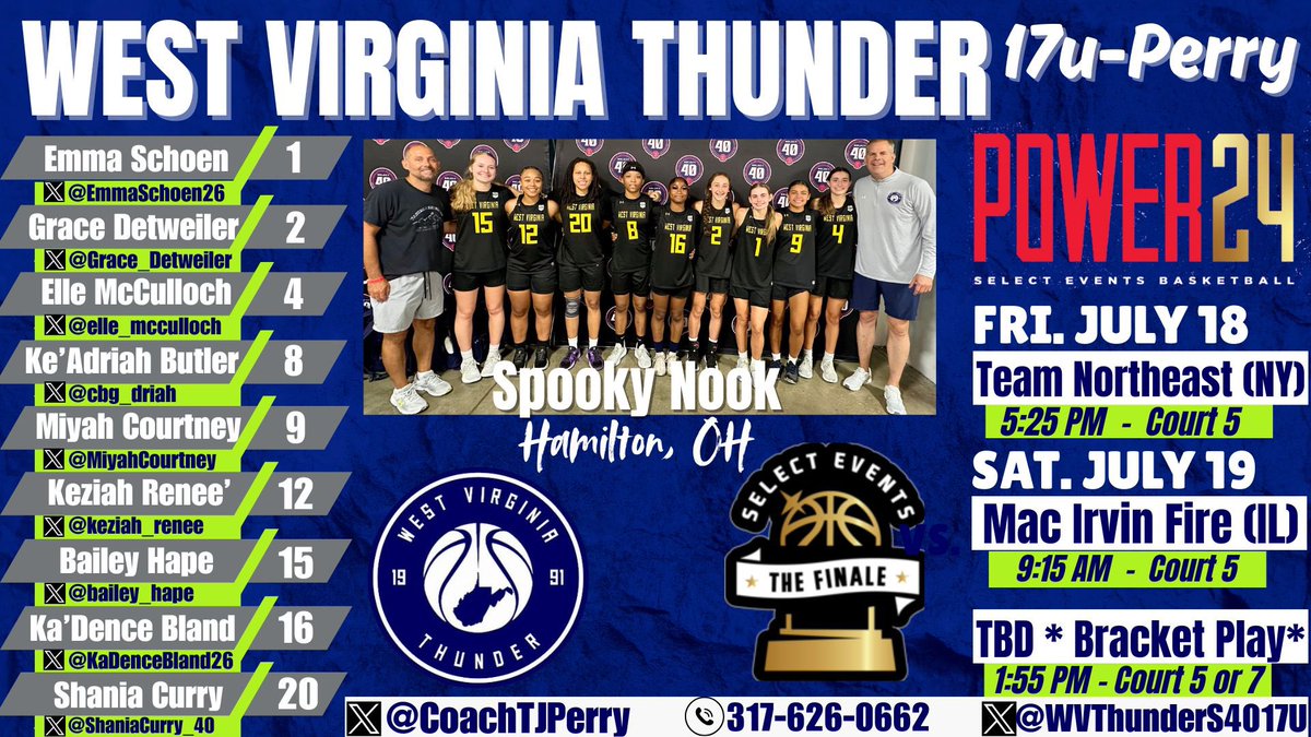 West Virginia Thunder S40 17U (Perry) (@wvthunders4017u) on Twitter photo One Last Ride!!! Oh what a ride it’s been 💯 Excited to get to compete in the <a href="/SelectEventsBB/">Select Events Basketball</a> P24 Championship Finals Bracket! Here is our schedule as this weekend tournament begins 👇👇 “Thank You” to ALL the coaches and this “Team” as 45+ D1 OFFERS show a real belief in One Last Ride!!! Oh what a ride it’s been 💯 Excited to get to compete in the <a href="/SelectEventsBB/">Select Events Basketball</a> P24 Championship Finals Bracket! Here is our schedule as this weekend tournament begins 👇👇 “Thank You” to ALL the coaches and this “Team” as 45+ D1 OFFERS show a real belief in