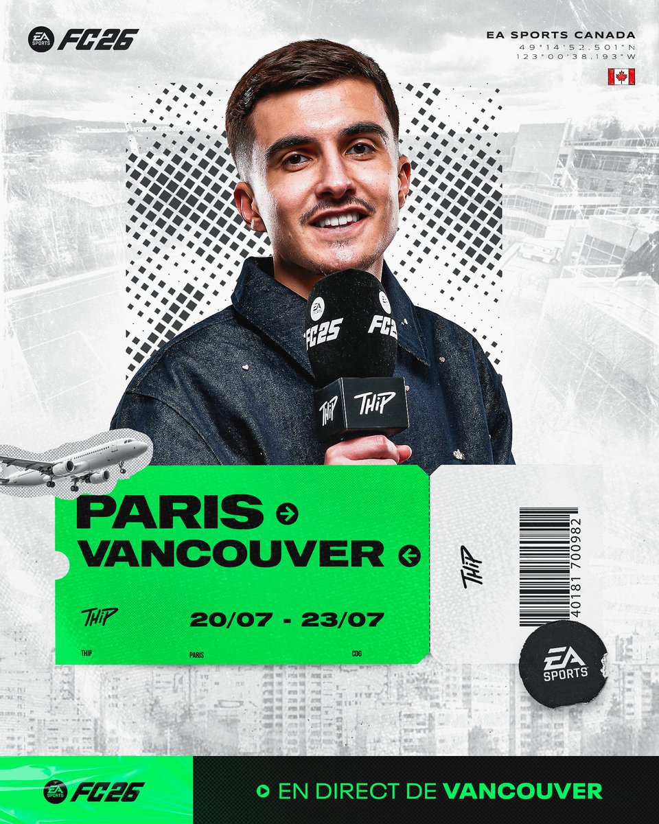 ThipOff's tweet image. Vancouver, j'arrive ! 🇨🇦⚽️ #FC26
Du 20 au 23 Juillet, je serai à Vancouver avec @ArseneF5 & @mohlekingFUT pour tester #FC26 ! 👀
Je liverai sans doute de là-bas & évidemment je vous sortirai une vidéo YouTube de mon test !🤔