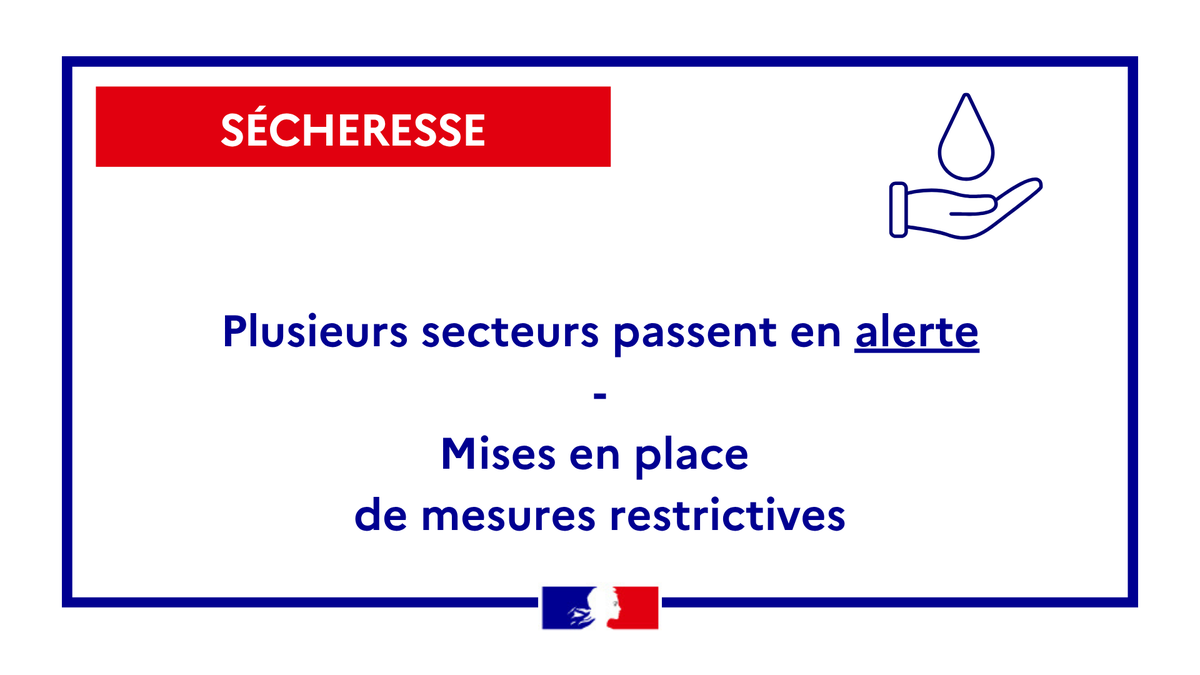 #Sécheresse | Plusieurs secteurs passent en alerte (niveau 2 sur 4) sur le département de l'#Isère : 
▶️Bassins versants de l'Isle Crémieu, de Paladru-Fure et des Chambarans
▶️Eaux superficielles de Bièvre-Liers-Valloire
Eaux souterraines des Chambarans
▶️Massifs de Belledonne,