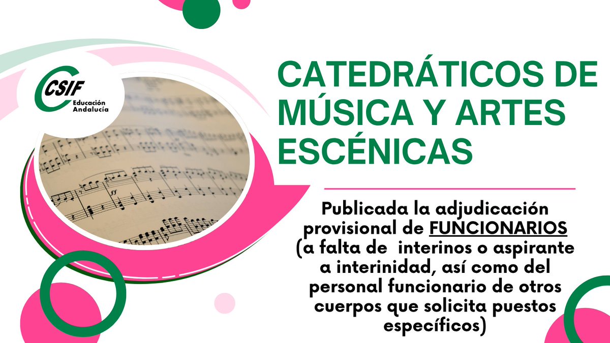 📍 Colocación de Efectivos 25/26: Destinos Provisionales del Cuerpo de Catedráticos de Música y Artes Escénicas PARA FUNCIONARIOS

📄📄 Publicada la Adjudicación provisional de destinos provisionales en los Conservatorios Superiores de Música y Danza para el curso académico