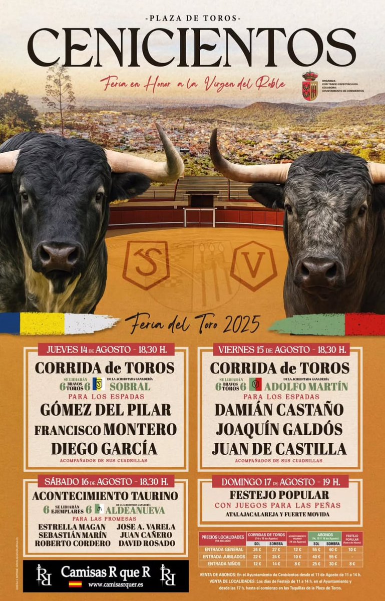 toristadelvalle's tweet photo. CENICIENTOS 

FERIA DEL TORO 2025
🔵🟡 SOBRAL - 14 de agosto 
🟢🔴 ADOLFO MARTÍN - 15 de agosto https://t.co/0V3IcvLbHp