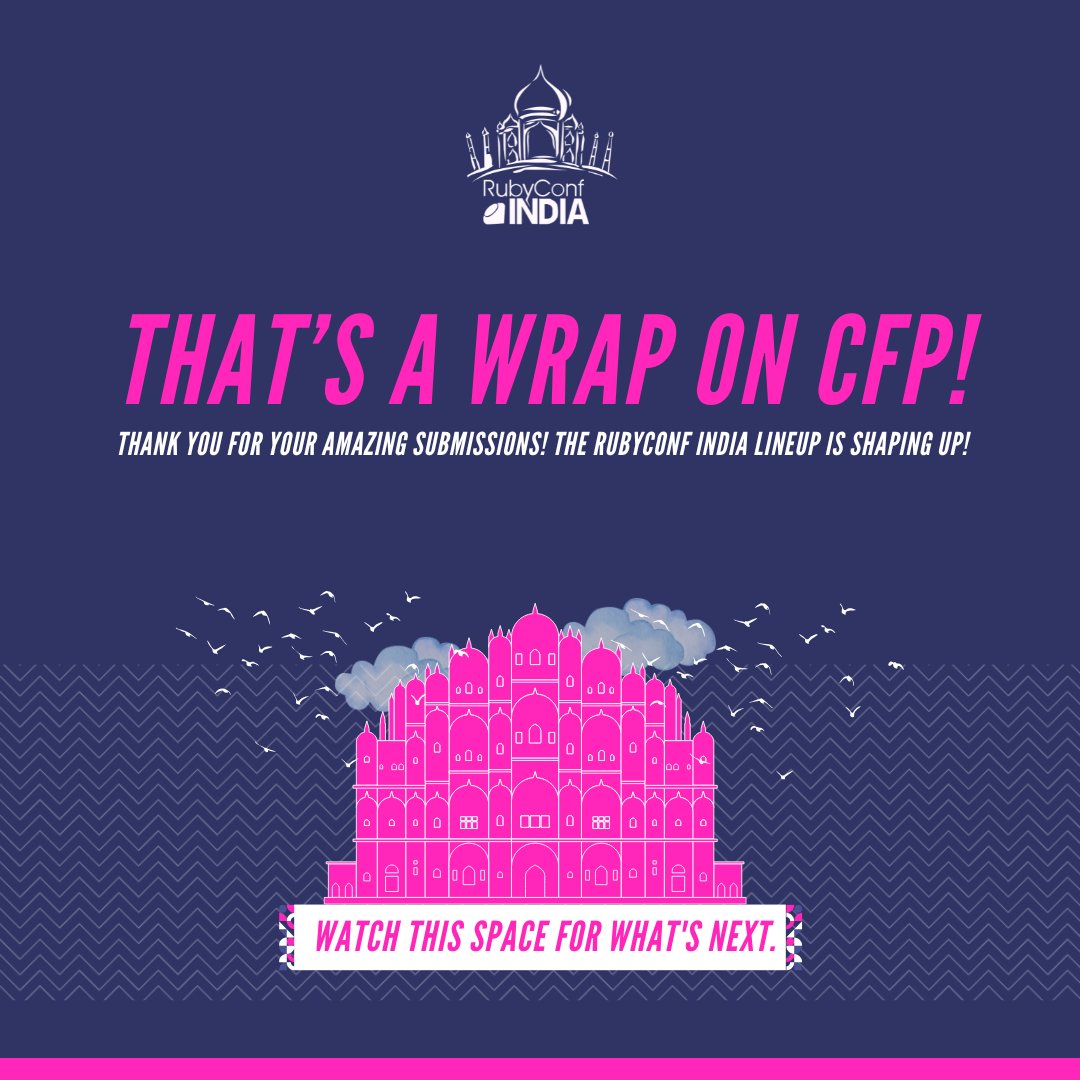 #RCI Call for Proposals is now closed.

Thank you to everyone who submitted their talk proposals. We appreciate your contributions and are excited to curate a strong lineup for RubyConf India.

Stay tuned for updates.

#RubyConfIndia #CFPClosed #TechConference