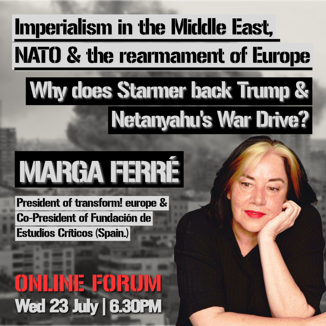 arise_festival's tweet image. FORUM: Why does Starmer back Trump & Netanyahu's War Drive? 🇬🇧🇺🇸🇮🇱
Online, Wed. Jul. 23, 18.30 🗓️
An in-depth discussion on imperialism today led by Marga Ferre, @JennyClegg1 & @FromSteveHowell with chair @LabourRachel
Register 👉 bit.ly/StarmersWarDri…
#WelfareNotWarfare