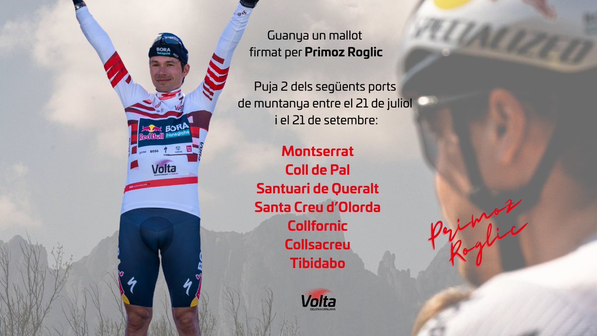 VoltaCatalunya's tweet image. 🔥L'estiu és aquí així que arriba el moment del repte Strava i la possibilitat d’optar a 2 grans premis:
1️⃣Un mallot de líder de la muntanya de la @Volta signat per @rogla
2️⃣Un mallot de la muntanya signat per @demivollering
🚴Us animeu?
ℹ️strava.com/clubs/950535/p…
