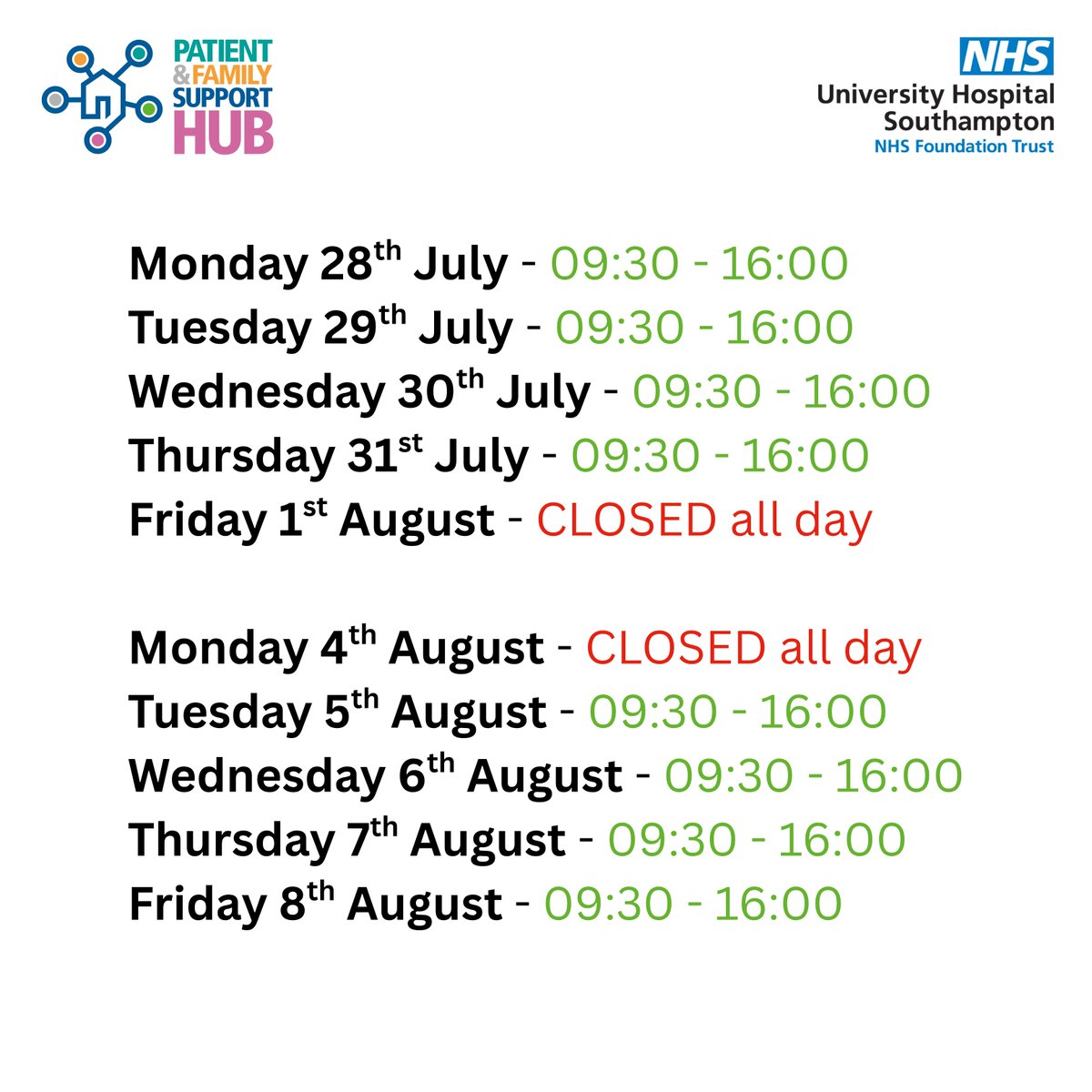 UHS_SupportHub's tweet image. Please note, our opening hours will look slightly different for the next couple of weeks. See below for details👇: