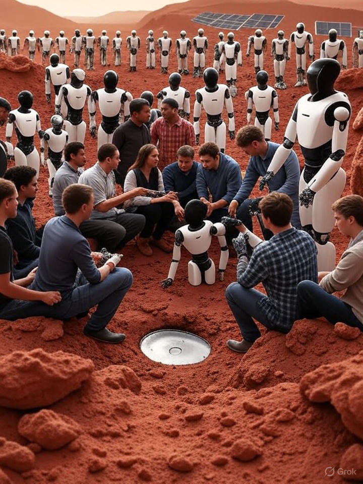 AIBRIDG3's tweet photo. Exploring Mars with Optimus: Humans and AI robots bridging the red planet's future, coexisting in harmony! 🚀🤖
#AIBridge #MarsLife #TeslaOptimus #FutureExploration https://t.co/KyjtKAVW4S